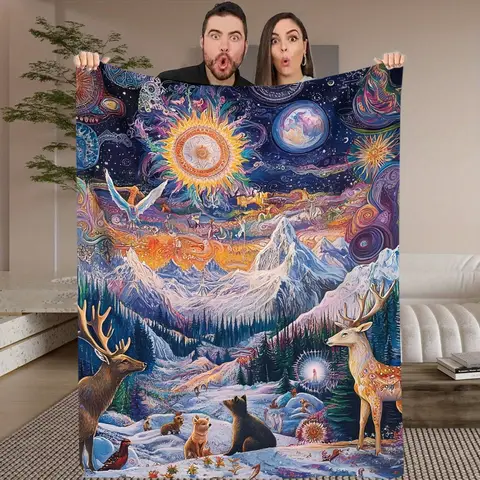 1개 판타지 포레스트 담요 – 부드러운 플란넬 사계절 따뜻함, 사슴, 곰, 용이 있는 마법의 숲 – 가볍고 휴대하기 편함 1개 판타지 포레스트 담요 – 부드러운 플란넬 사계절 따뜻함, 사슴, 곰, 용이 있는 마법의 숲 – 가볍고 휴대하기 편함