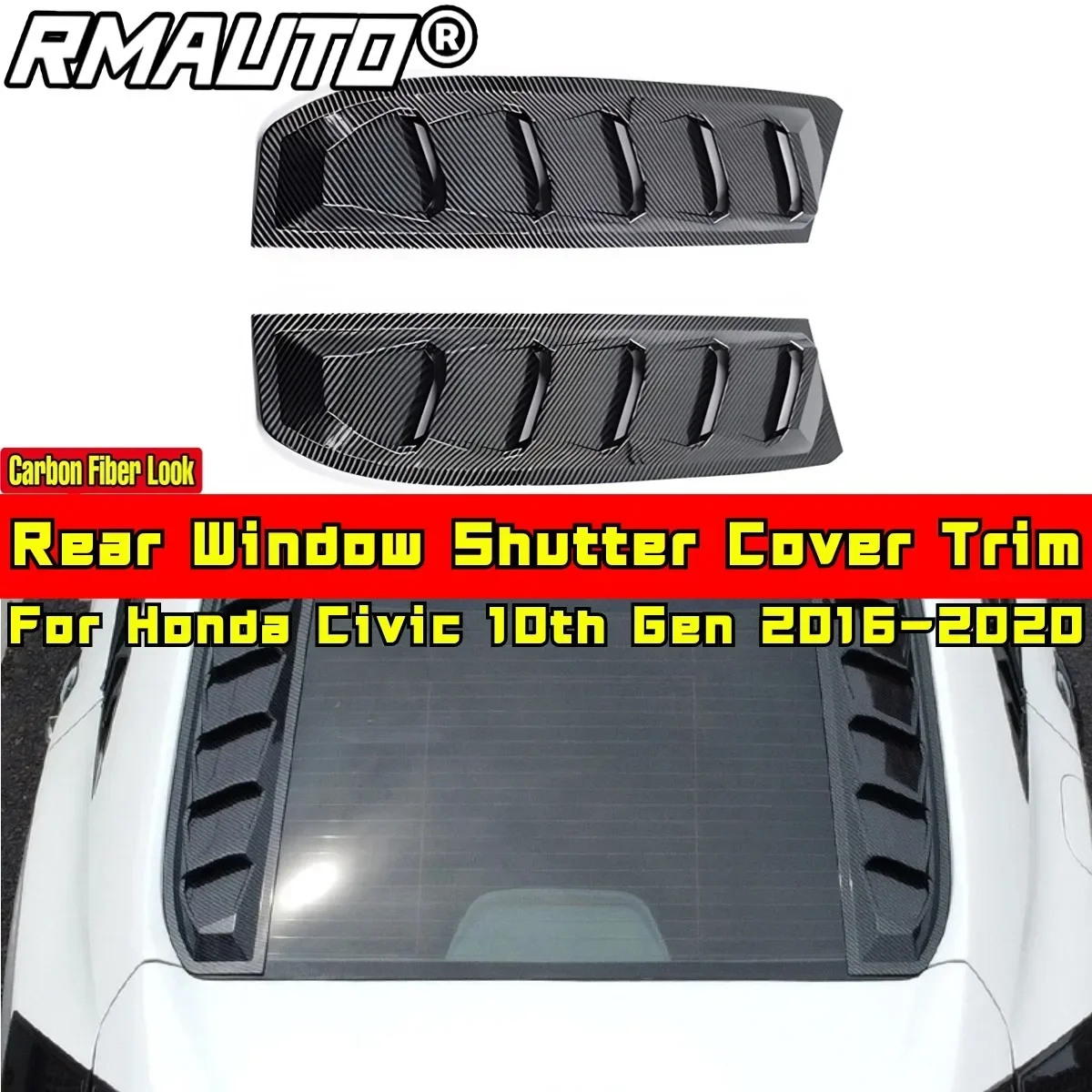 For Honda Civic 10th Gen 2016-2020 Body Kit Rear Window Rear Window Shutter Cover Trim Glossy Black Sport Style Car Accessories