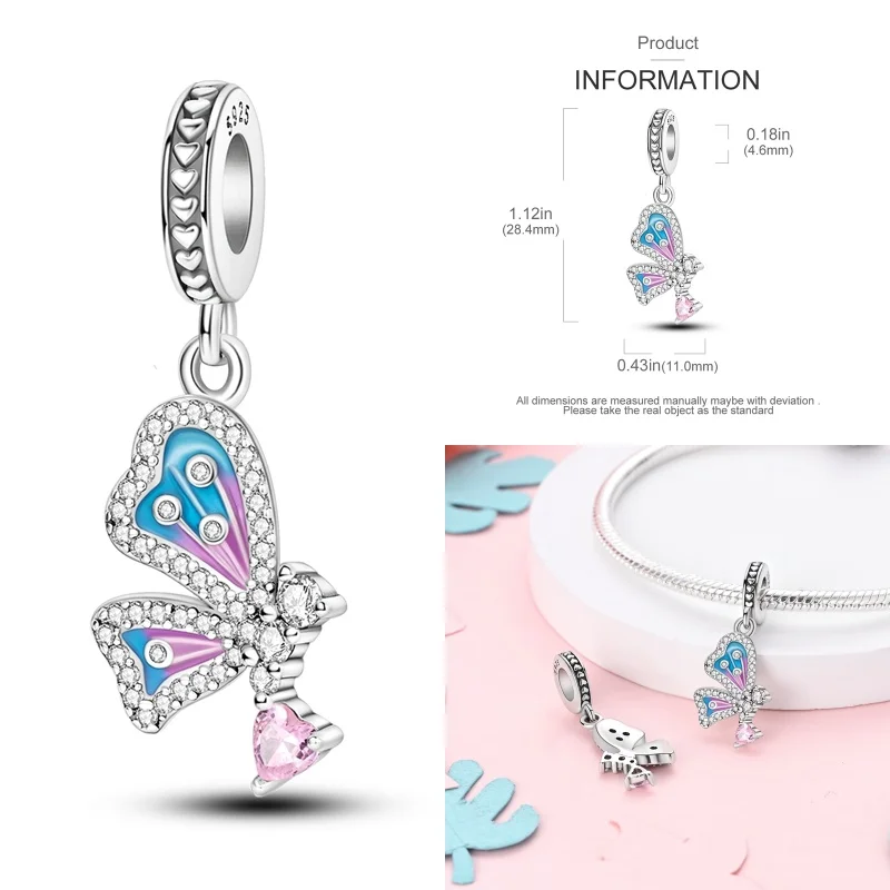 925 Sterling Silver Insect bird Butterfly parrot Peacock Charms Pendant For Original Bracelet Jewelry Women Evening Party Gifts