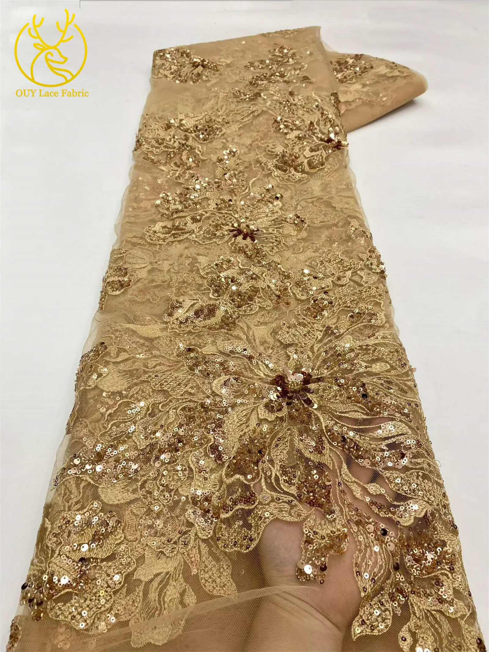 Roter Afrikanischer Bräutigam-Stickerei-Blumenspitzenstoff 2026 Hochwertiger Nigerianischer Pailletten-Perlen-Tüllstoff Hochzeitskleid-Stoff – Detail 16