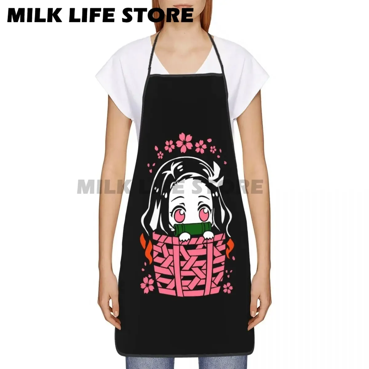 Custom Red Sakura Kokeshi Doll  Aprons Men Women Adult Chef Cooking Kitchen Polka Dots Queen Tablier Cuisine Gardening