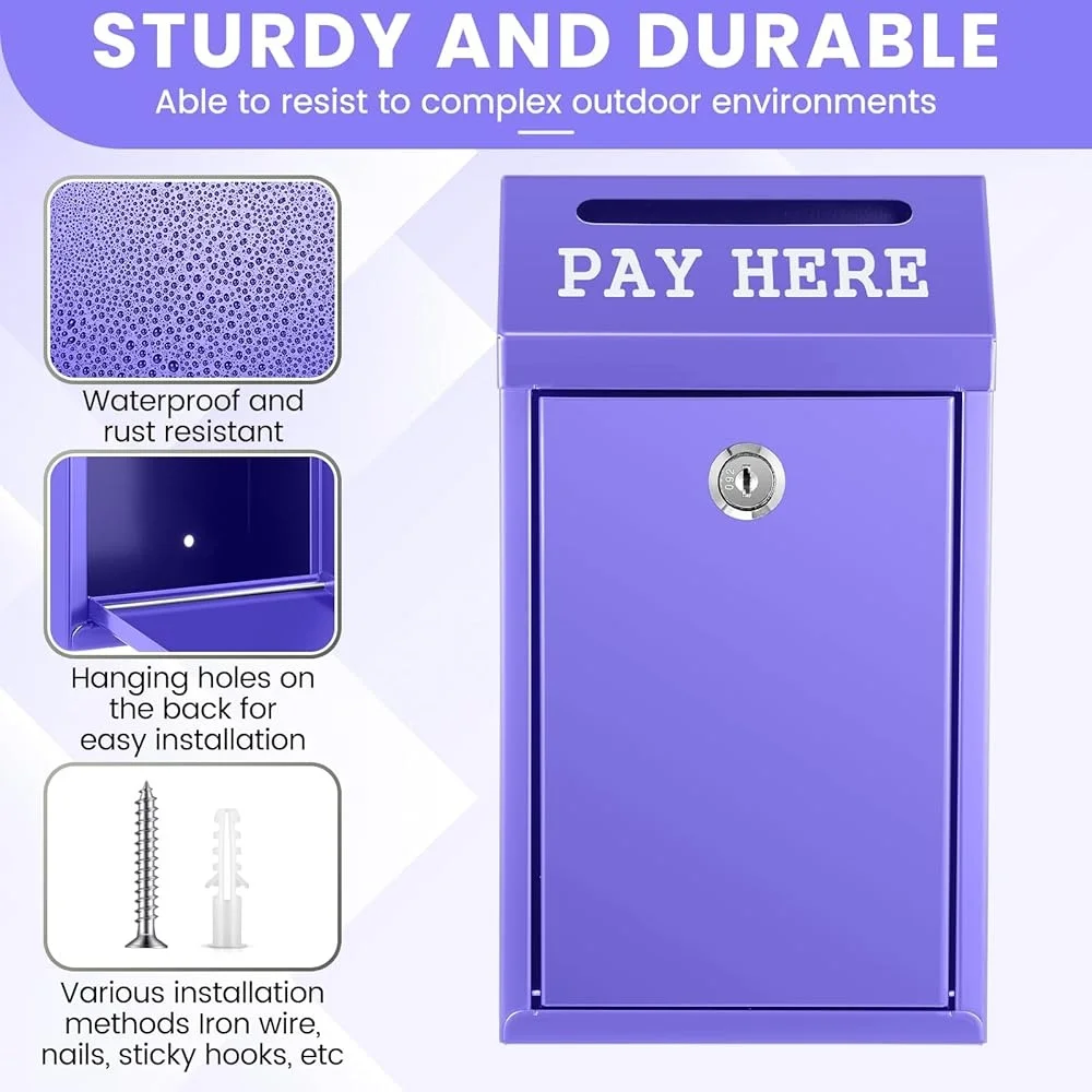 Locking Cash Collection Box Donations Metal Wall Mount Secure Mailbox with Delivery Slot Pre Drilled Easy Installation