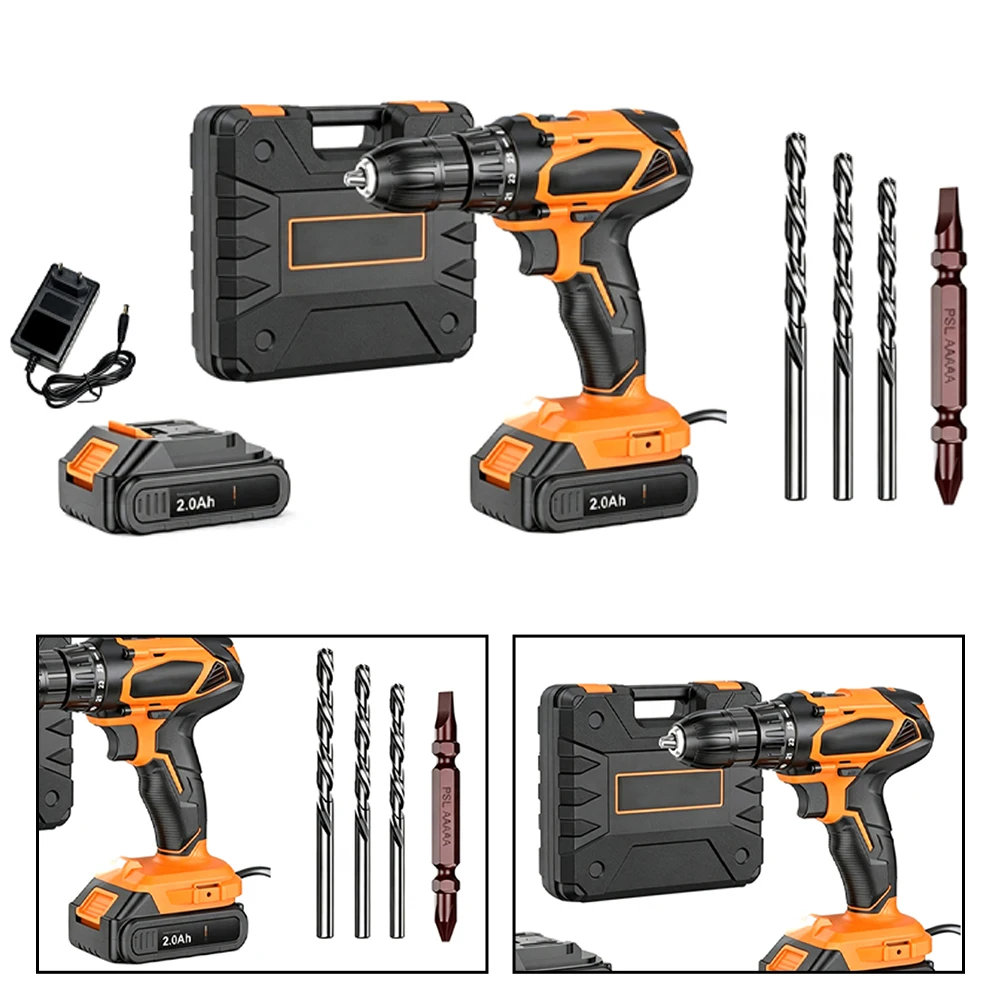 Electric Drill 21V Compatible with For V6 Batteries with 10mm Chuck LED Lamp Dual Drill Bits 65mm Bit Charger Set