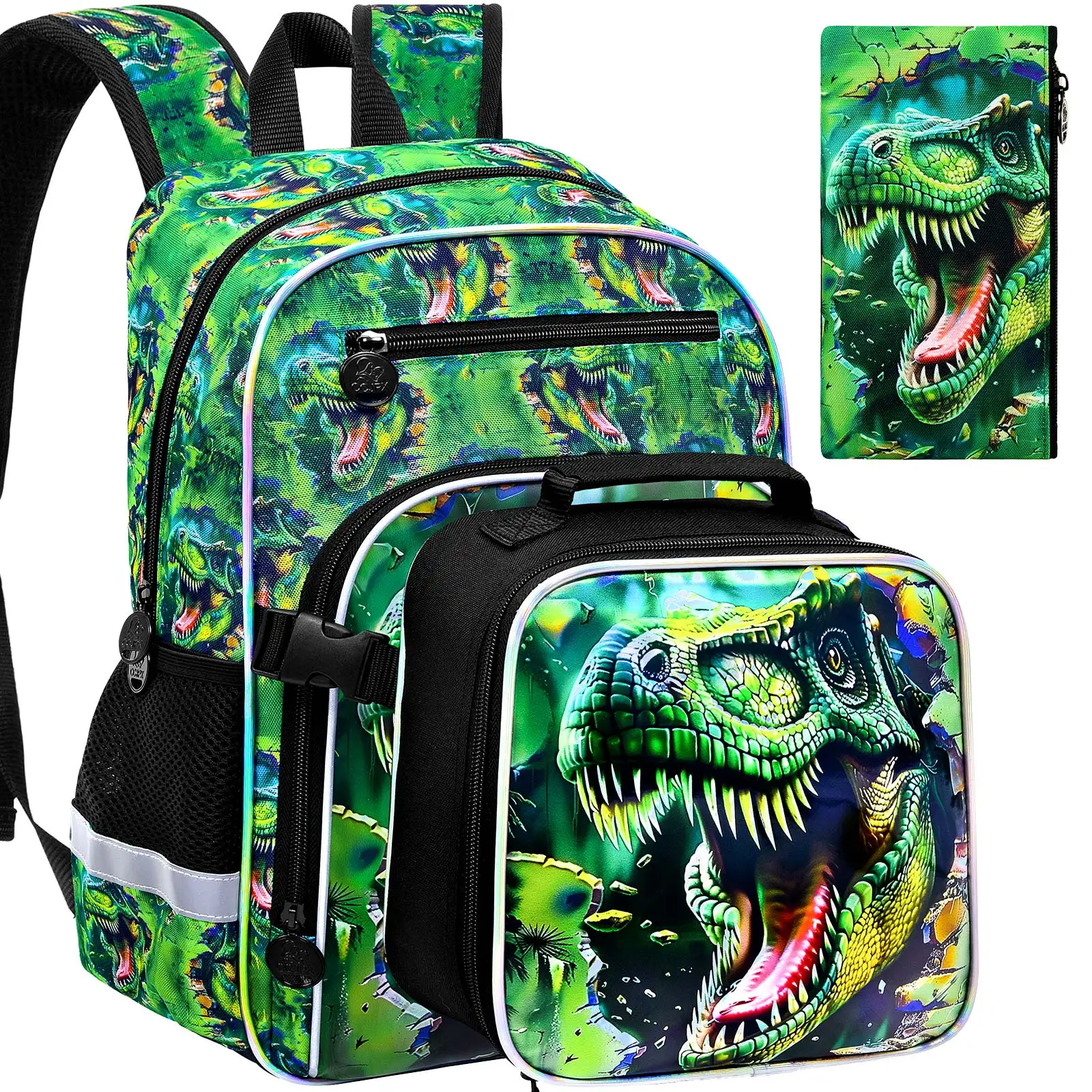 

3Pcs Boys Backpack, 16" Dinosaur Bookbag for Elementary Preschool Kindergarten, Dino Kids School Backpacks with Lunch Box