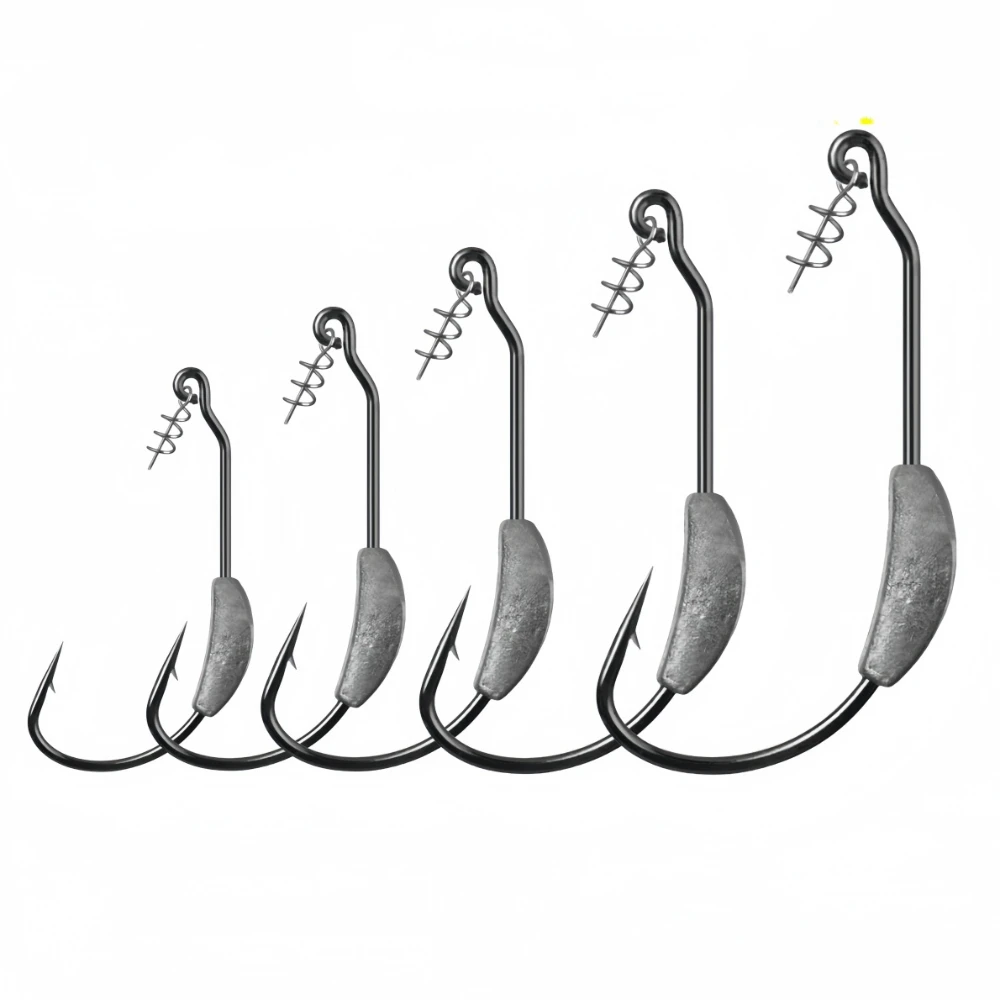 

10PCS Fishing Accessories Tackles Spring-loaded Lead Crankbait Hook Tackle Wide Belly Soft Bait Rigging with Locking Pin Hooks
