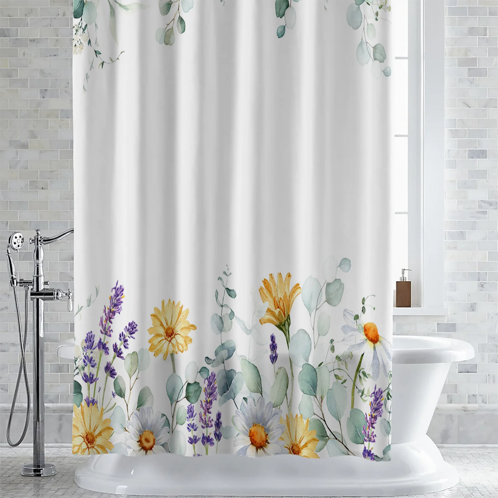 Idyllic Eucalyptus Daisy Lavender Butterfly Shower Curtains Waterproof Bath Curtains Home Decor Modern Luxury Bathroom Curtain