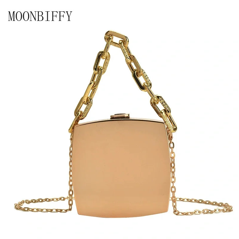 

Trend Designer Clutch Bag Gold Silver PVC Box Design Party Evening Chain Shoulder Crossbody Bags Mini Purses and Handbags