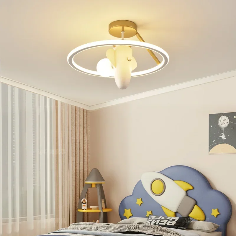 

Children's room bedroom light 2023 new modern simple airplane rocket ladybug starry sky eye protection creative ceiling light