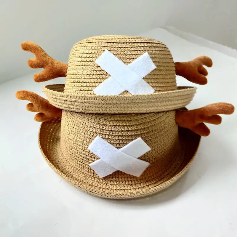 ONE PIECE Tony Chopper Cosplay Hat Adult And Children\'s Lovely Round Top Deer Antler Sunshade Hat Straw Hat Clothing Accessories