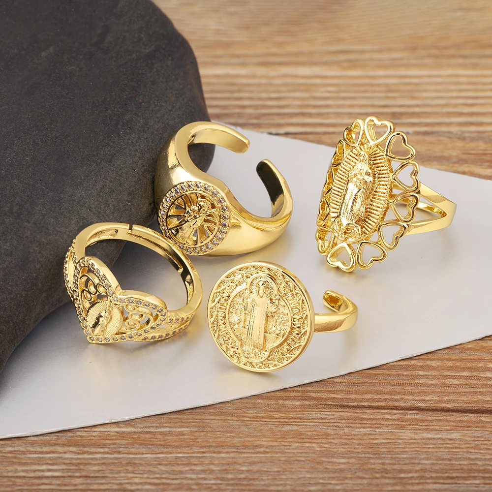 Nidin High Quality Religious Virgin Mary Round/Oval/Heart Shape Ring Adjustable For Women Men Vintage Finger Jewelry Accessories