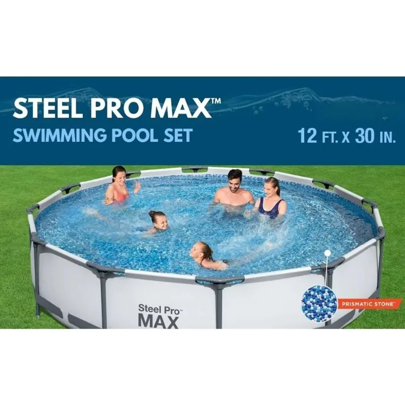 

Steel Pro MAX 12 Foot x 30 Inch Round Metal Frame Above Ground Outdoor Backyard Swimming Pool Set with 330 GPH Filter Pump