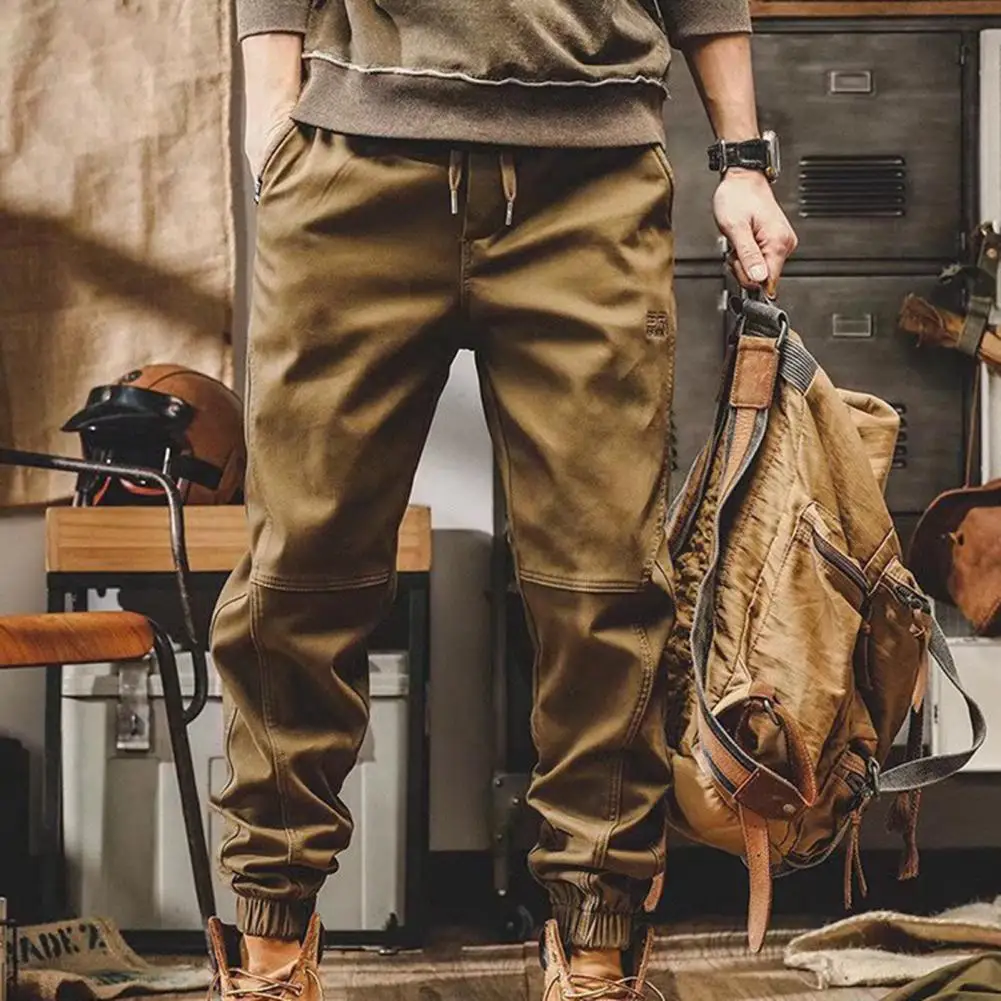 Men Cargo Pants Vintage Elastic Waist Drawstring Ankle Tied Harem Pants Sport Pants Tactical-Military Trousers pantalones hombre