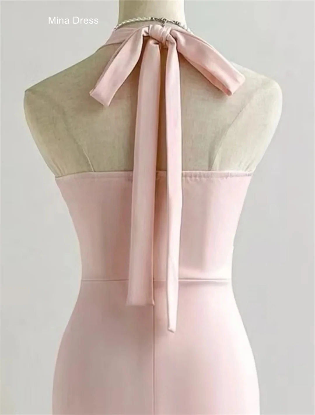 Mina Customized Pink Wide Shoulder Straps Pleated Stitching Fishtail Women's Wedding Party Attire Wedding and Evening Dresses