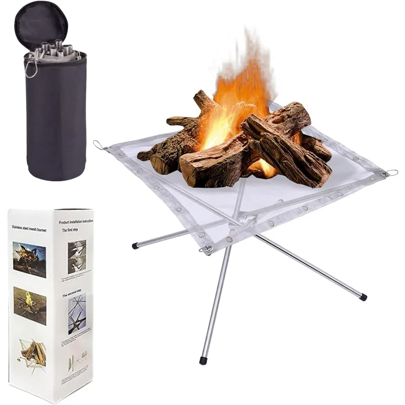

Foldable Stainless Steel Mesh Fire Pit Collapsible Fireplace Space Saving ForBBQ Heating Bonfire Barbecue Patio Backyard Garden