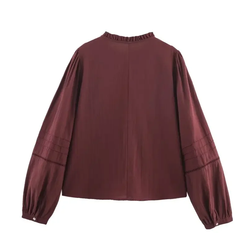 Embroidered Shirt French Fashion Autumn Spring Tops Women Loose O-neck Lady Office Shirt Streetwear Lantern Sleeve Top