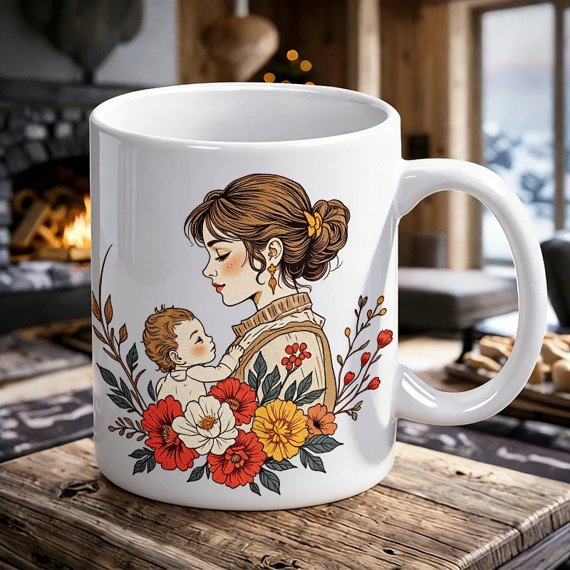 

Cup & Mug Set, Mother And Baby Floral Ceramic Mug, Coffee Cup, Milk Cup, Office Tea Cup, Drinking Cup, Gift for Friends