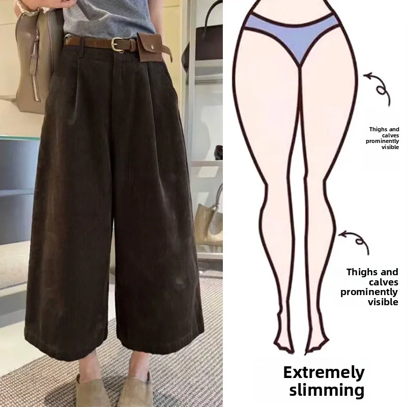 Pantalones casuales de pana caqui de pierna recta para mujer, talla grande, holgados, adelgazantes, de ocho dieces y tantos pulgadas de ancho, para primavera y otoño