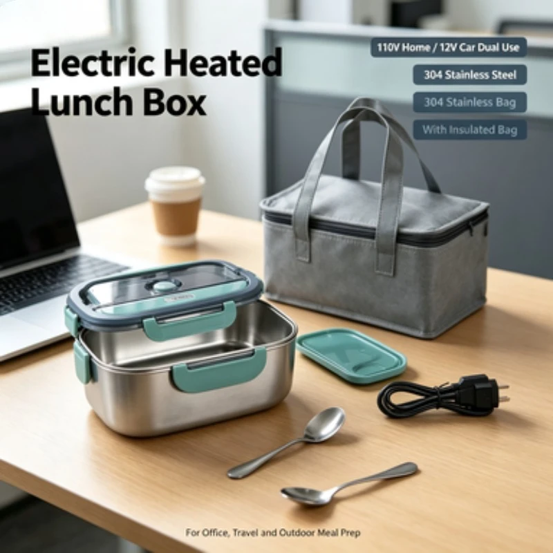 Electric Heated Lunch Box 110V Home 12V Car Dual Use 304 Stainless Steel Food Container With Insulated Bag ##Title Disassembly