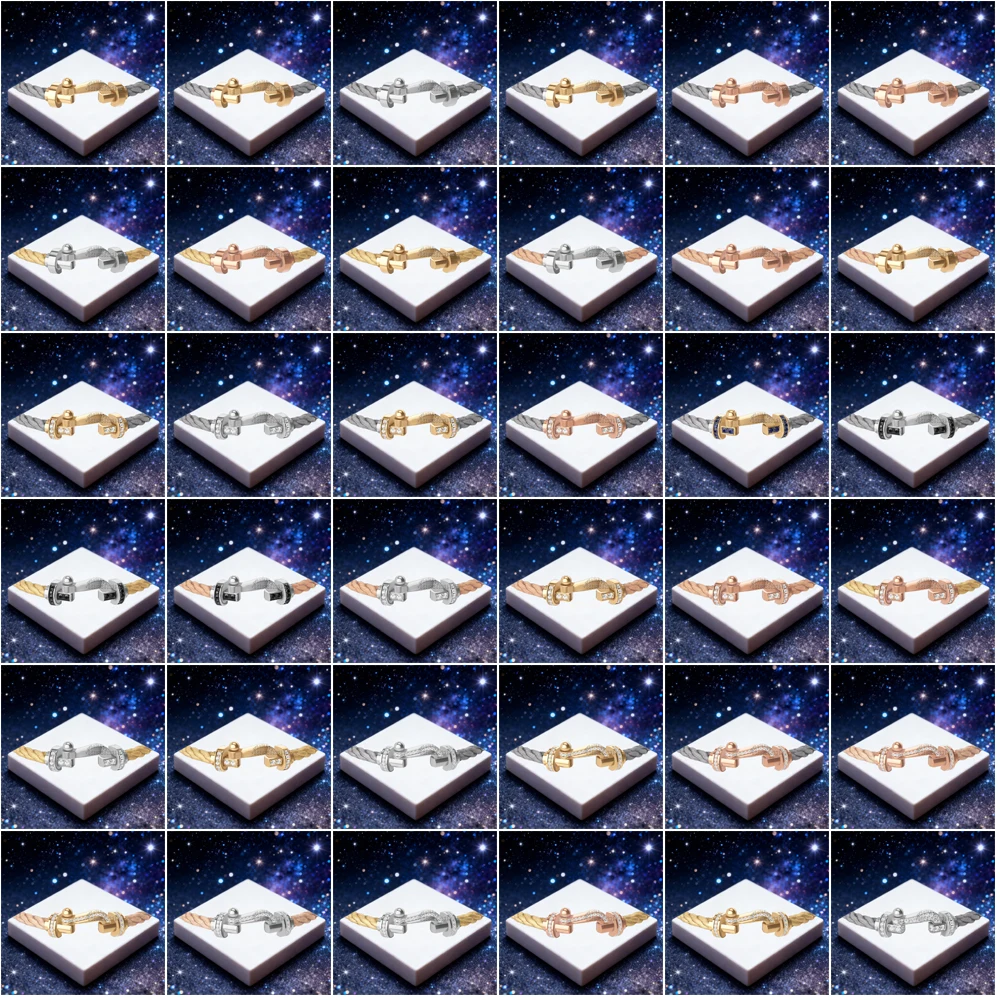 

KUXM New 925 Silver Steel Rope Smooth Large U-Shaped Full Zircon Bracelet Female Party Gifts Luxurious Couple Daily wear Jewelry