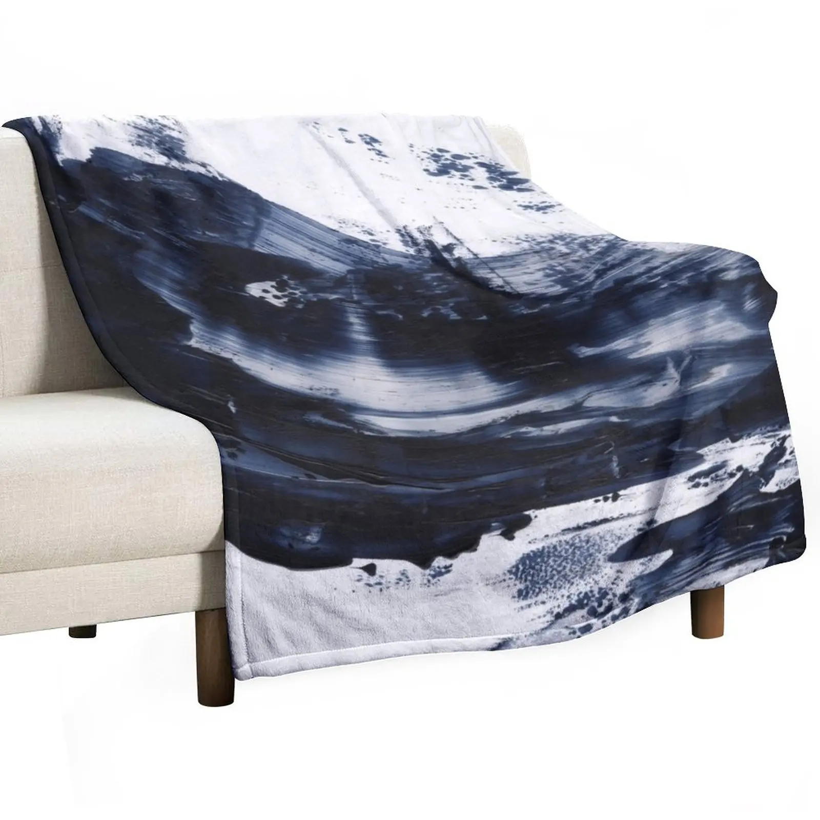 

Navy Blue Gray Acrylic Abstract Painting- Horizontal Throw Blanket Luxury St bed plaid Soft Decorative Throw Blankets