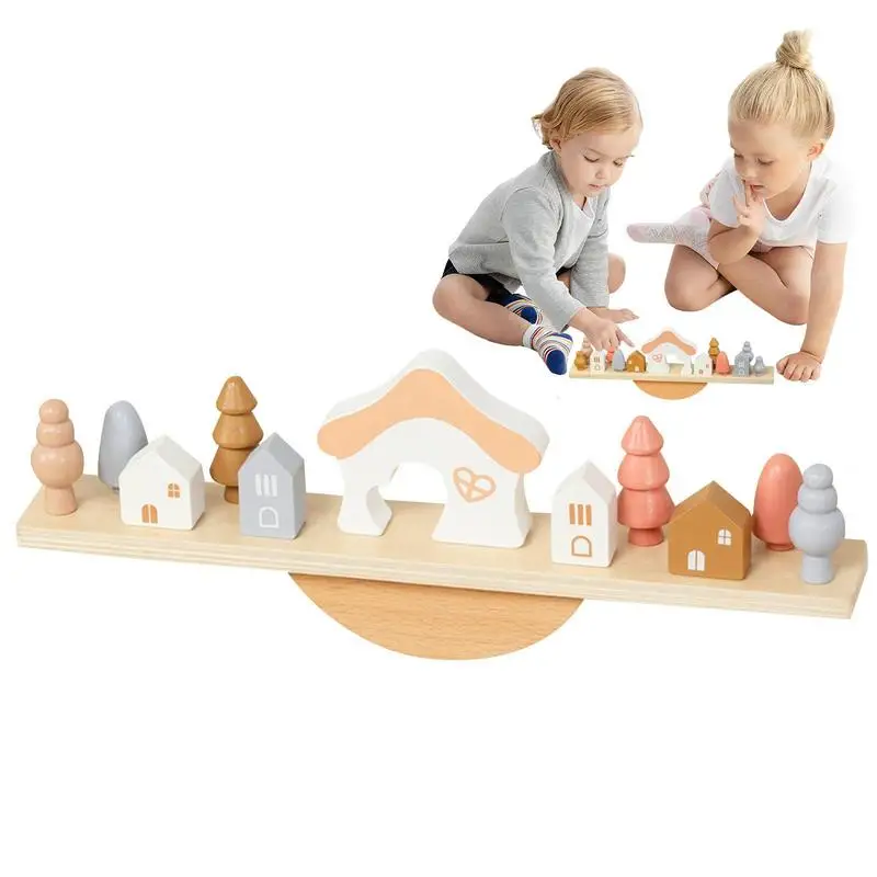 

Wooden Stacking Blocks Seesaw Toys Wooden Balance Toy Montessori Stress Release Game Safe Home Schooling Preschool Stacking