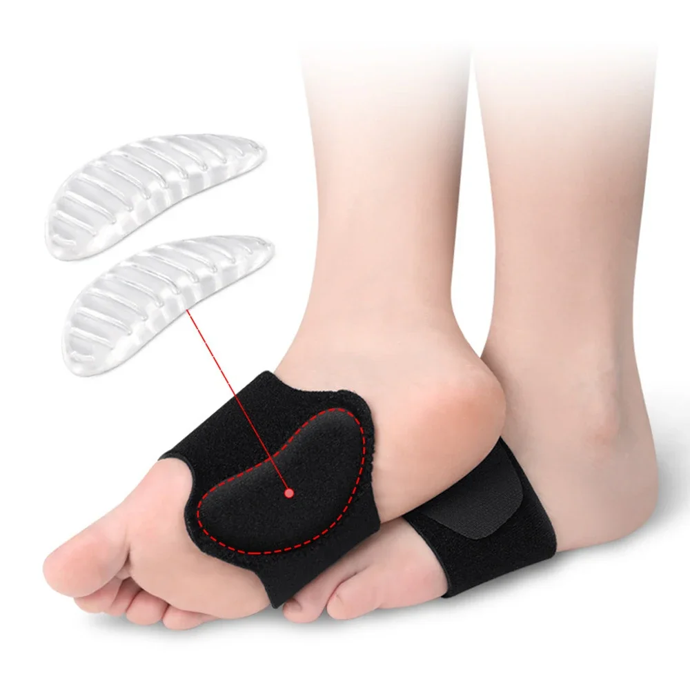 1 Pair Arch Support, Adjustable Orthotics Compression Arch Support Braces Bands, Gel Pads for Flat Feet High & Fallen Arches