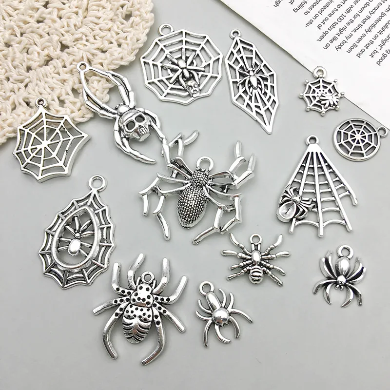 Antique Silvery Charms Halloween Spider Web Pendants For Jewelry Making DIY Handmade Findings Crafting Accessory For DIY