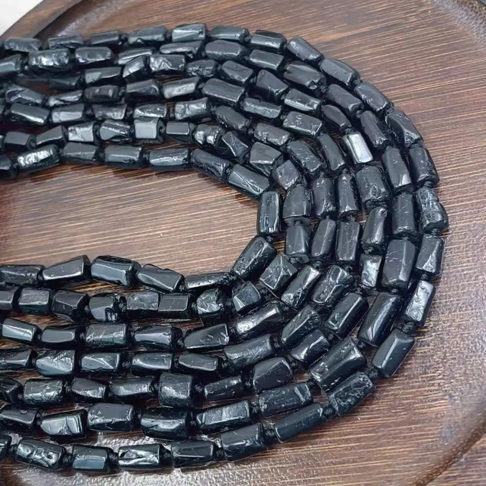 7x12mm Wholesale Vintage Jewelry Irregular Column Tube Natural Gems Craft Black Tourmaline Spacer Beads 15