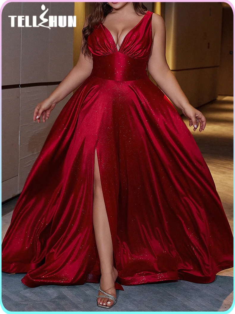 Deep v-neck red long Dresses gala women elegant luxury Sexy Split Night club evening Cocktail party dresse for wedding Plus Size