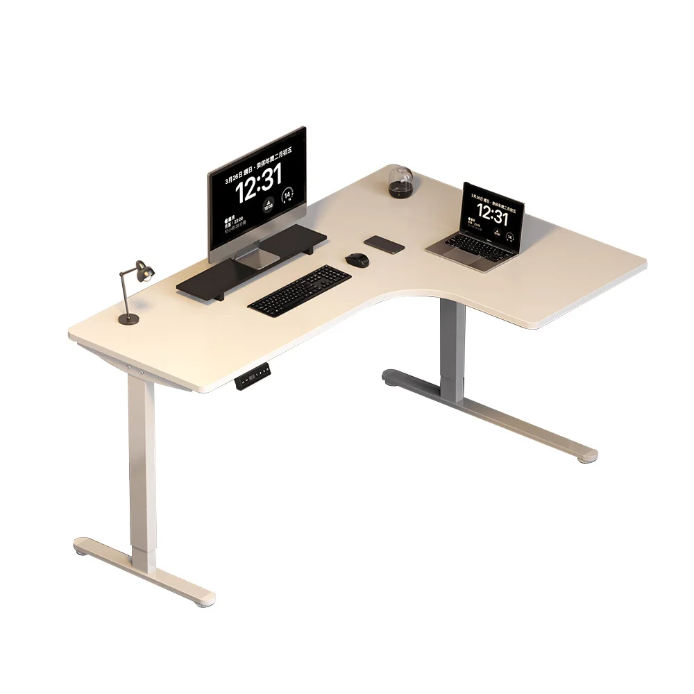 Modern Corner L Shaped Study Computer Desk Popular Electric Height Adjustable Anti-Collision Office Desks  Sit and Stand Desk