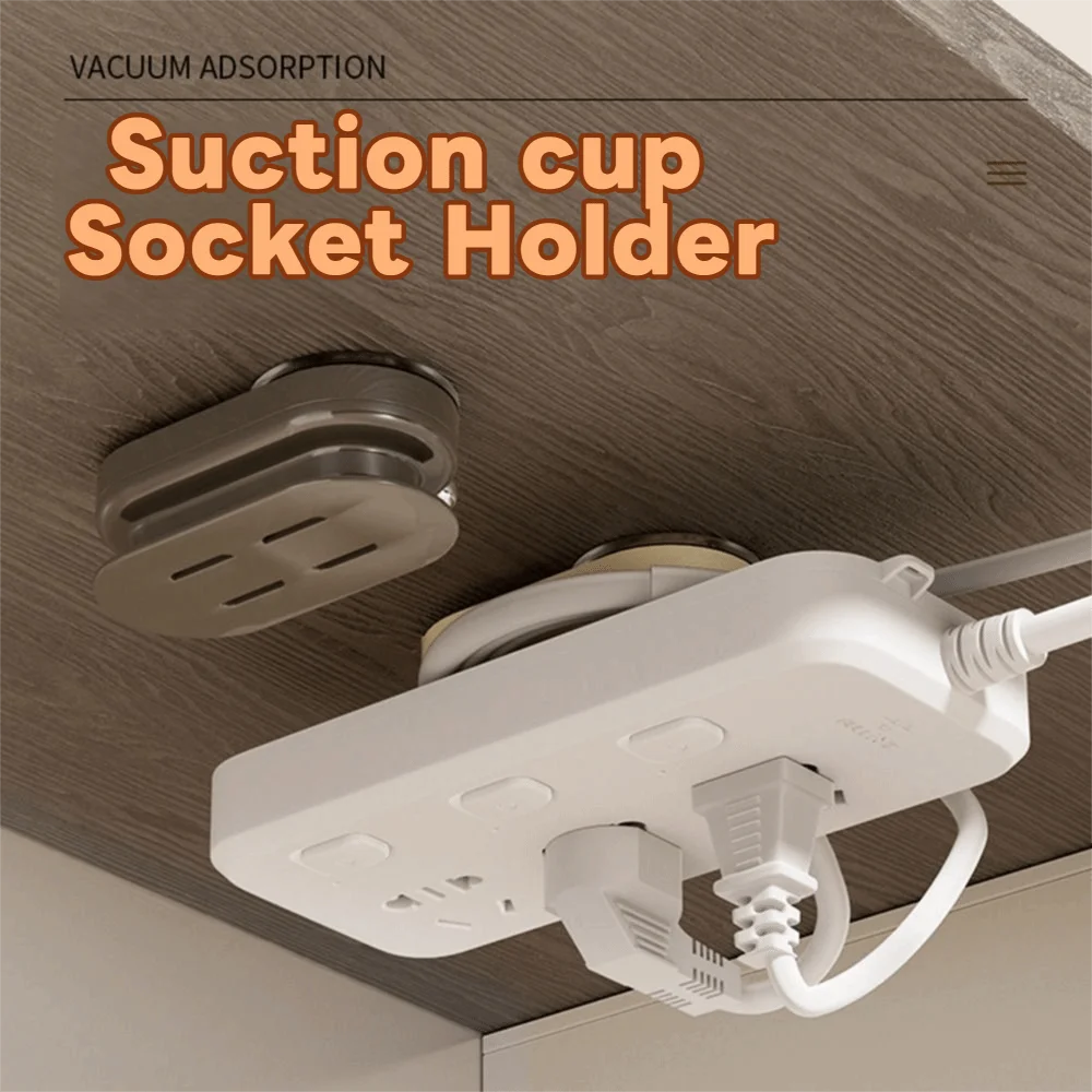 

Suction Cup Wall Socket Holder Sliding Design Removable 2 in 1 Power Strip Fixer Space Saving Easy To Install
