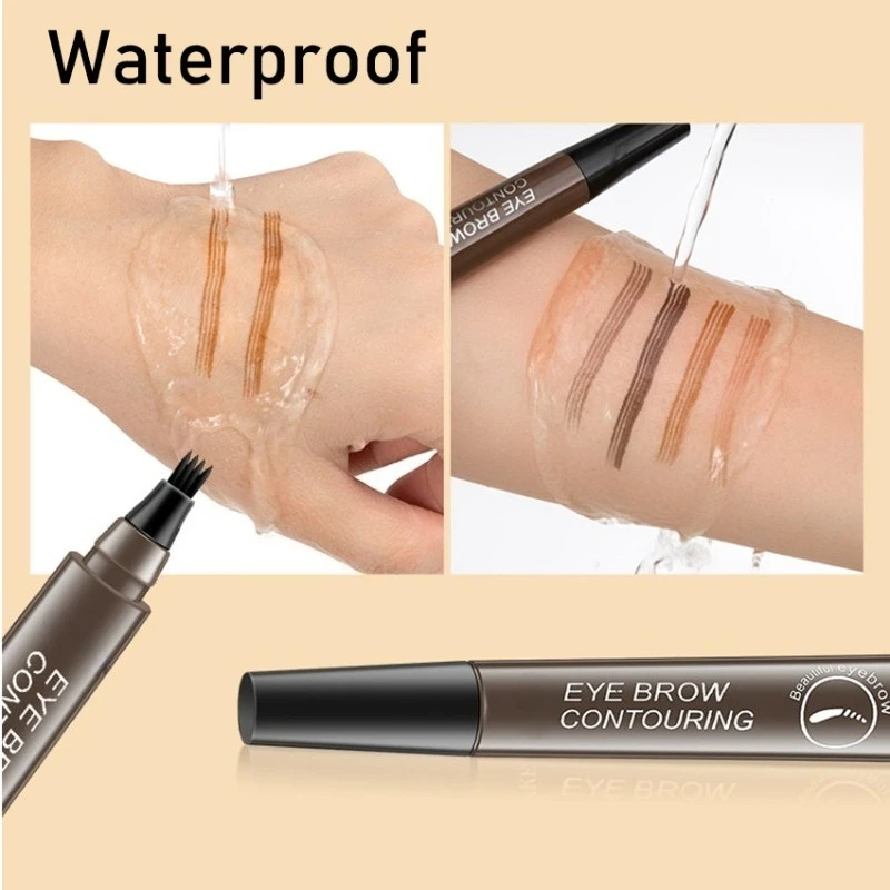 Stylo de tatouage pour teinte des sourcils, 4 pointes de fourchettes, crayon à sourcils étanche, maquillage longue durée, liquide naturel, rehausseur de sourcils