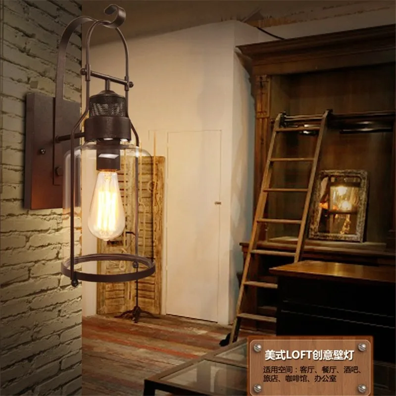 Vintage Industrial Style Wrought Iron Wall Lamp Coffee Shop Hotel Bar Restaurant Chandelier Creative