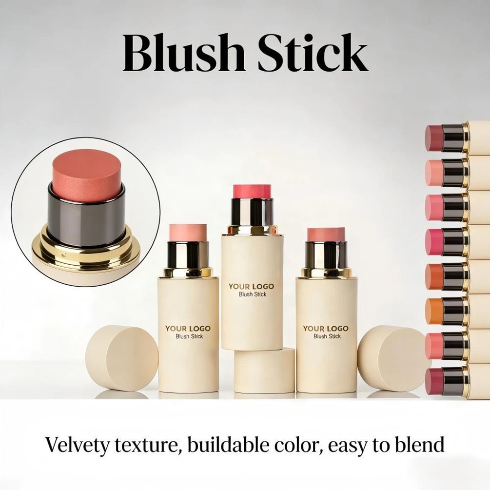 Beige Tube Face Blush&Highlighter&Contour Stick Private Label Portable Matte Silky Texture Waterproof Long Lasting Makeup Vegan