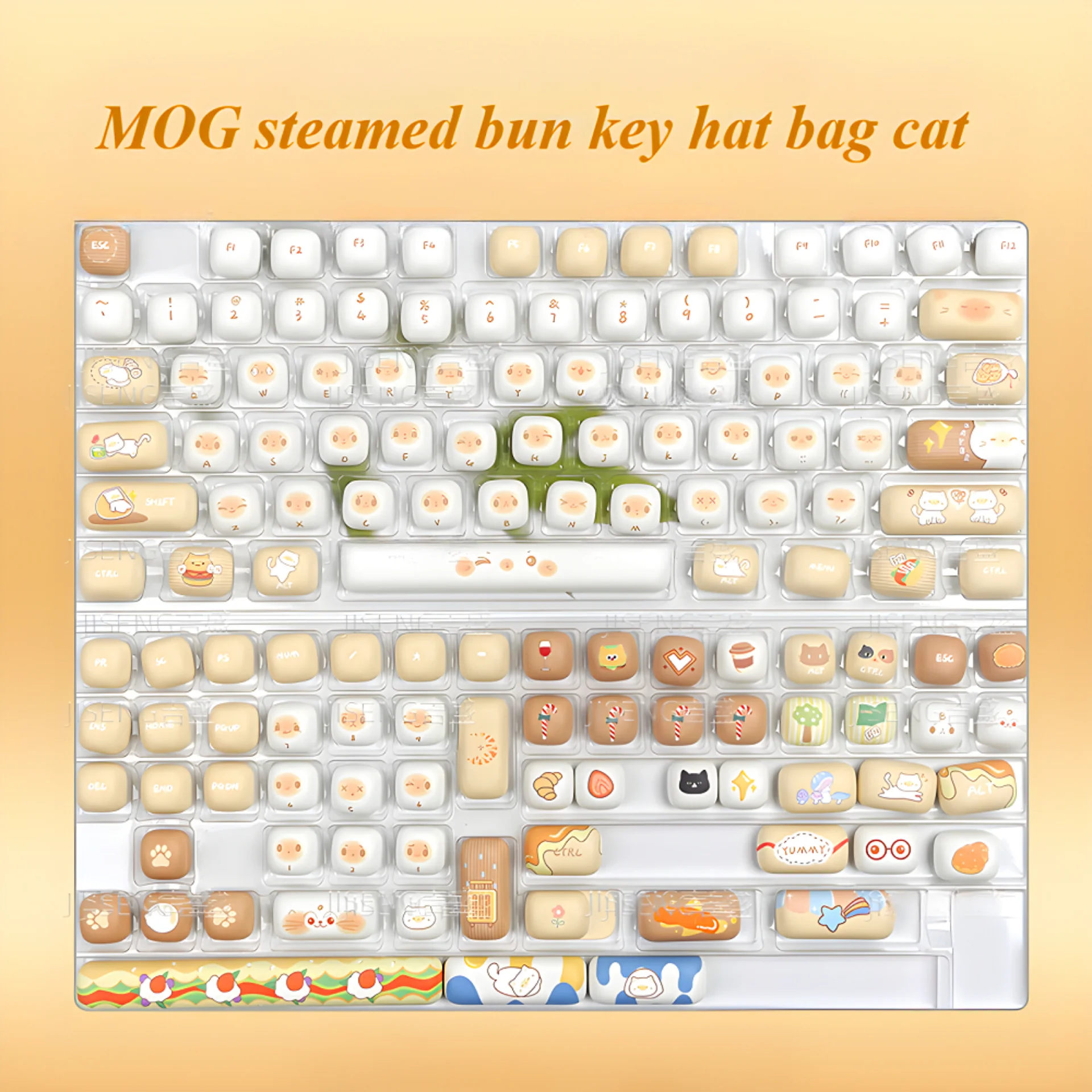 

BaoBaoCat MOG Keycaps PBT 136 Keys Cute Round Bun Keycaps for 60/64/84/98/108 Gaming Mechanical Keyboard MX Switch