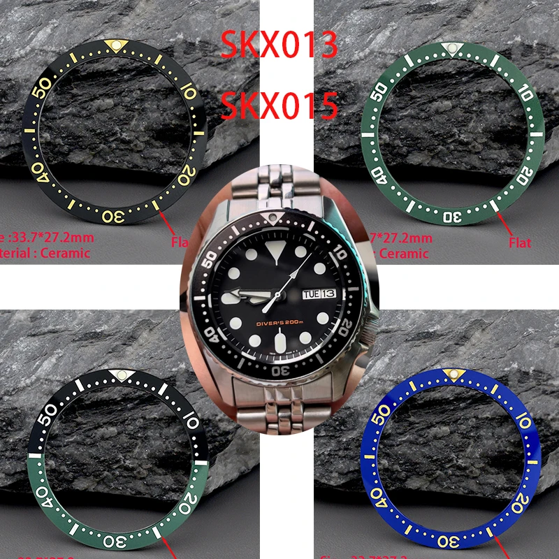 33.7mm*27.3mm Watch Ceramic Bezel Insert Watch Parts Fit SKX013 SKX015 Men\'s Mechanical Diving Watch Repair Parts Gift