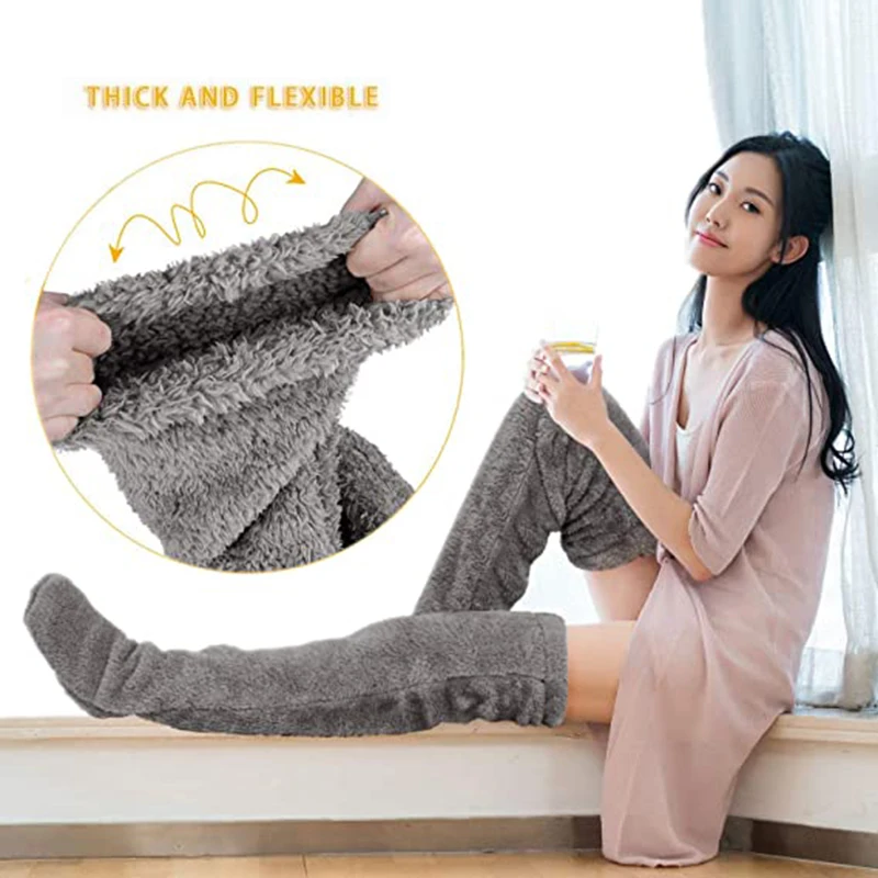 Over Knee High Fuzzy Long Socks Plush Slipper Stockings Leg Warmers Winter Home Sleeping Socks