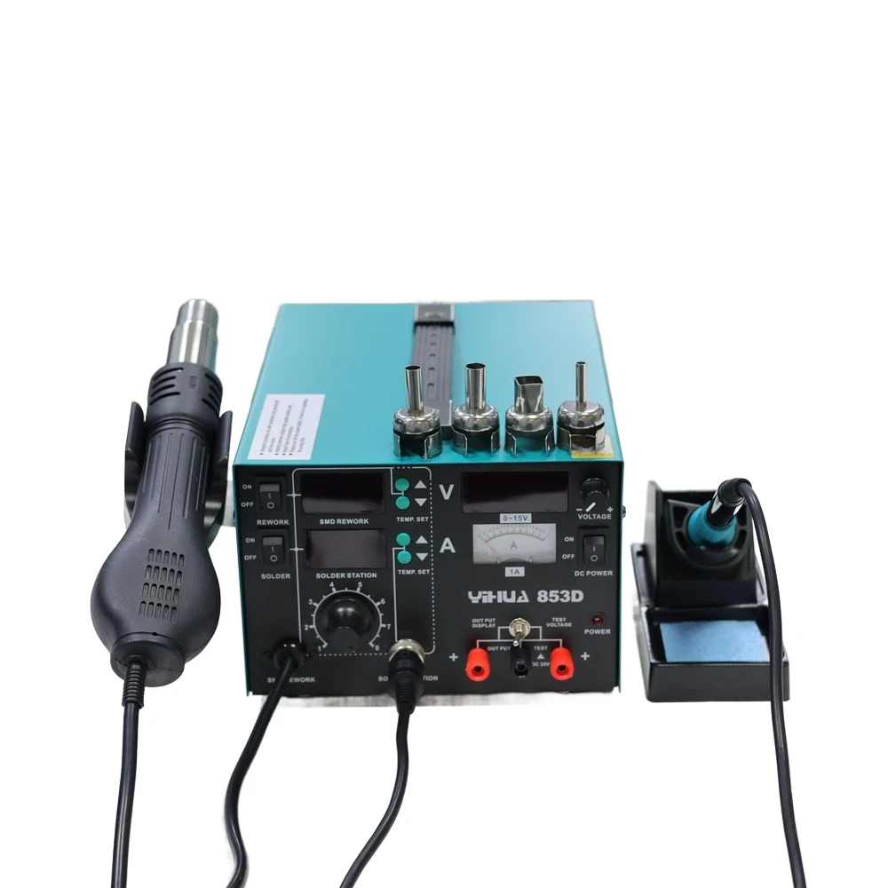 YIHUA 853D 1A Digital SMD BGA Rework Station 760W - هواء ساخن، مكواة لحام، طاقة 15V 1A
