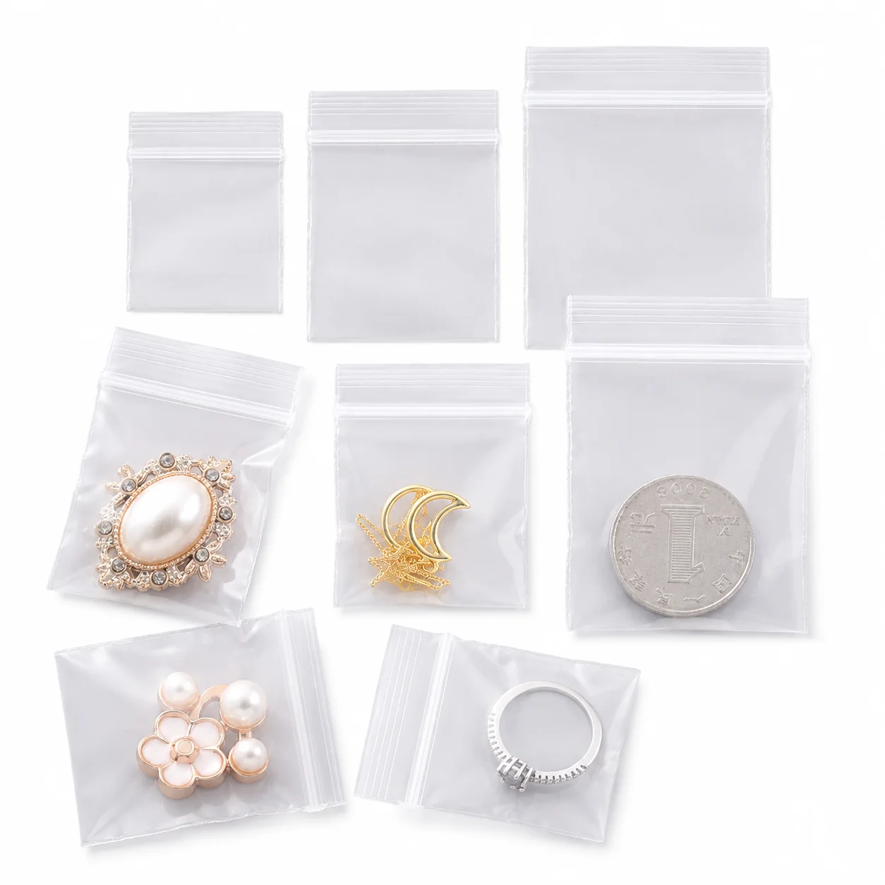 100 Stück Transparente Kleine Zip-Beutel Wiederverschließbare Polyethylen-Plastiktüten zur Aufbewahrung von Schmuck, Accessoires, Perlen und Handarbeiten – Detail 6