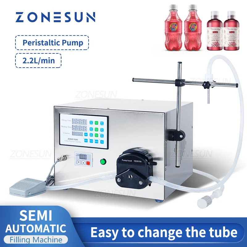 

ZONESUN ZS-YT80 Liquid Filling Machine Peristaltic Pump Bottle Water Juice Beverage Portable Table Packaging Production Line