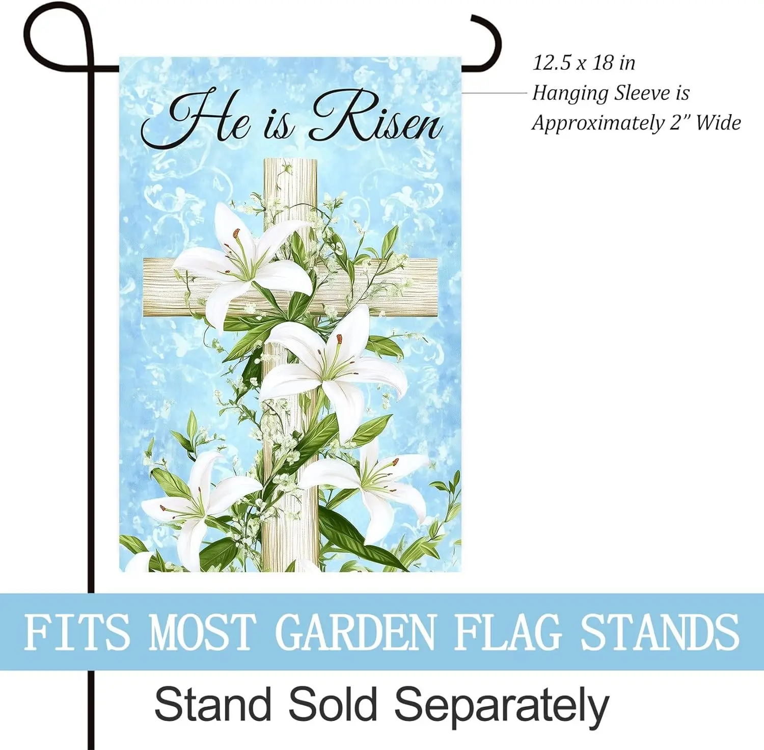 Texupday He is Risen Easter Religious Cross Lily Decoration Vertical Spring Holiday Garden Flag Rustic Outdoor Yard Banner 1 SSL