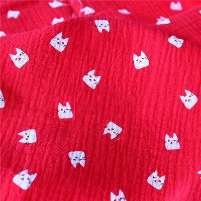 Cat Printed Cotton Crepe Fabric Soft Double Gauze Cotton Crepe Fabric for DIY Sewing Patchwork Baby Cloth Tracksuit Bed Sheet