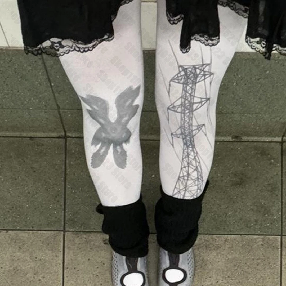 Fashion Gothic Emo Girl Printing Pantyhose Vintage Woman Pantyhose Harajuku Y2k Style Women Socks 2000s Thin Style long Socks