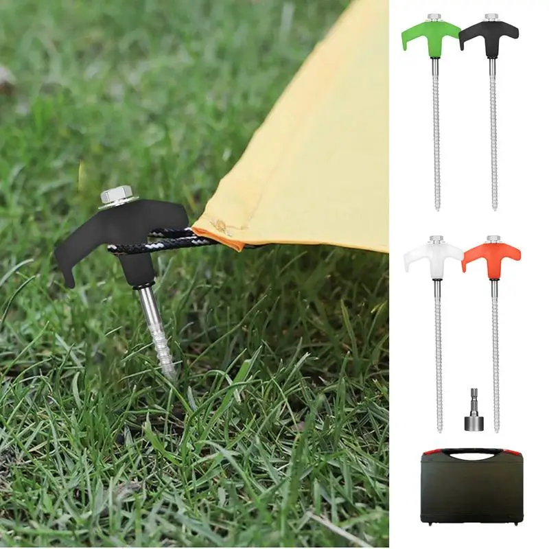 Screw In Tent Stakes 15pcs Metal Tent Spikes Camping Pegs Drill In Ground Anchors Heavy Duty Spirals Screw Stakes Ground Anchors