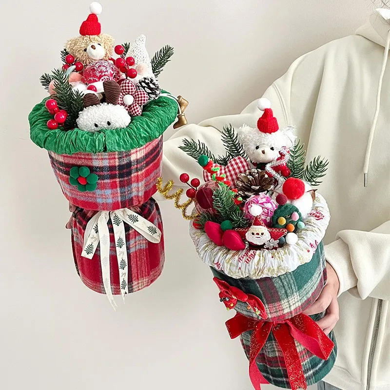 

Christmas Plush Bouquet Gift Creative Teddy Bear and Ornament Arrangement with Festive Decor Unique Holiday Present for Friends