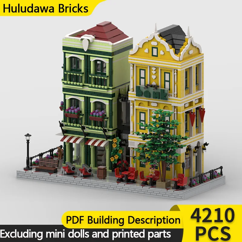 

Модель City Street View MOC, строительный кирпичный банк, ресторан и дом, модульная технология, детские праздничные подарки, сборка игрушек, костюм