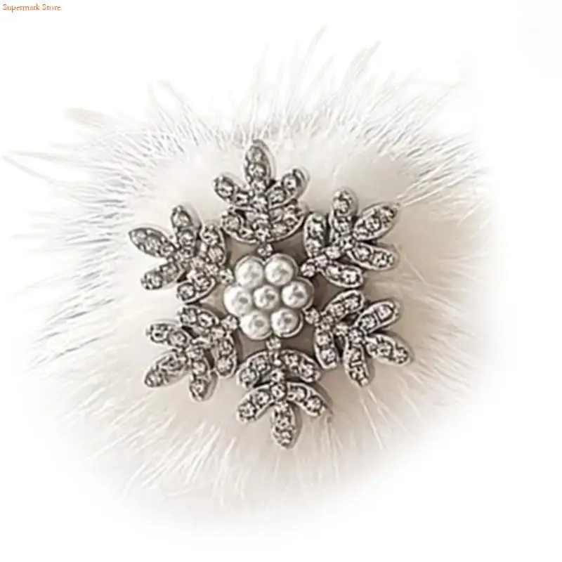 Q5WE Pearls Hair Clip Snowflake Blingbling Rhinestones Balletcore Clip for Lady