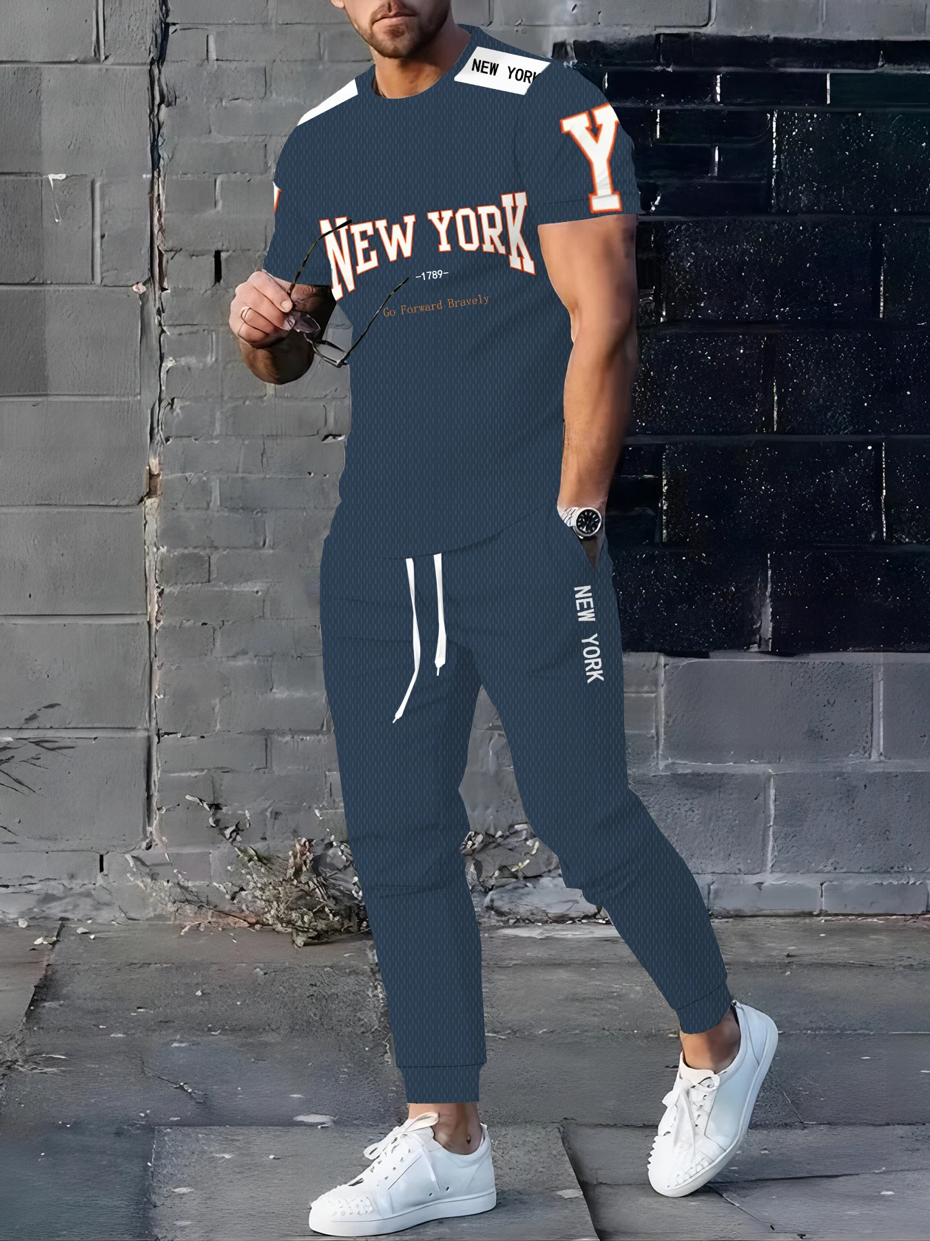 

Summer Bestseller Casual and fashionable letter printed outdoor sports simple soft and breathable men's set