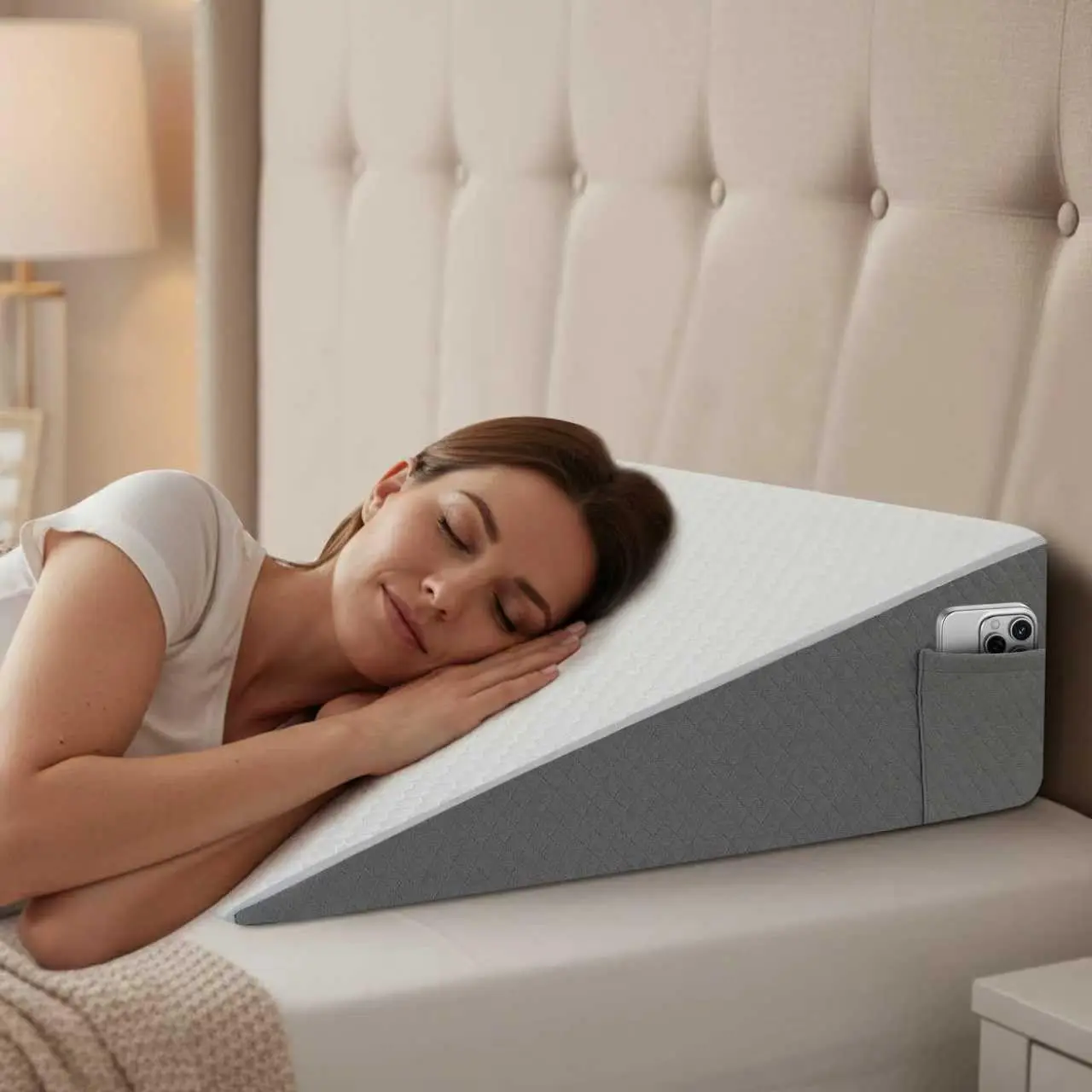 Bed Wedge Pillow for Sleeping & Resting, Cooling Memory Foam Incline Pillow for Adults Seniors, Back Support and Leg Elevation