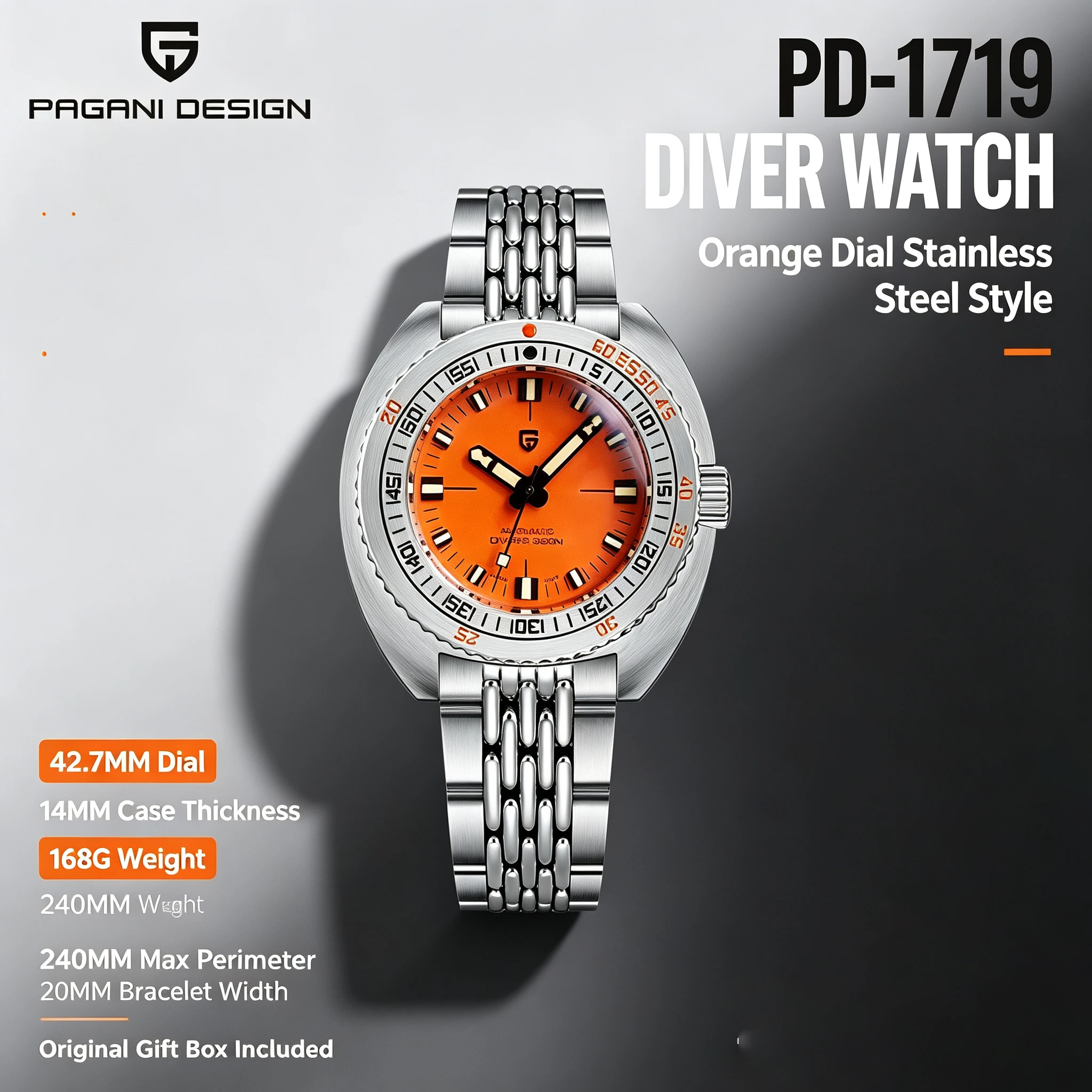 PAGANI DESIGN – montre mécanique automatique pour hommes, mouvement japonais NH38A, 40MM, saphir, acier inoxydable, étanche